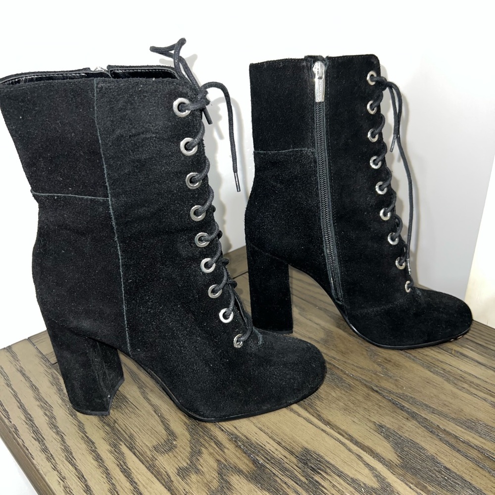 Vince Camuto Black Suede Lace-Up Booties